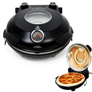 Culinary Chef Countertop Electric Pizza Oven with Ceramic Stone, Adjustable Heat Control, Viewing Window, 1200W Power, Large 12-Inch Capacity, Black, CCPP1200
