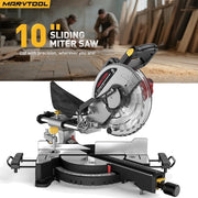 MarvTool 10-Inch Sliding Compound Miter Saw, Single Bevel, 0-45 Miter and Bevel, 36T Blade, Extension Table, 15-Amp Motor, 4800 RPM, Portable, XJ-1013