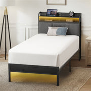 Z-HOM B006H99A Twin Storage Metal Platform Bed Frame with LED Lights, USB Ports & Shelves