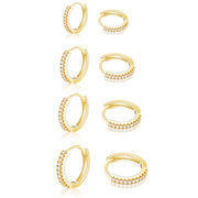 APSVO 18K Gold Plated Hoop Earrings Set, 4 Pairs, Cubic Zirconia, Small Huggie Cartilage Earrings, Hypoallergenic, Multiple Sizes