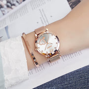 OLEVS 5189 Womens Casual Dress Analog Quartz Watch, Gold Mesh Strap, Double-Heart Dial, Luminous Hands, White