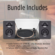Audio-Technica AT-LP70X-BZ Fully Automatic Belt-Drive Turntable Bundle with Samson SAM30 3-Inch Powered Studio Monitors, Black and Bronze