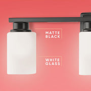 Progress Lighting Avec Zachary Collection 3-Light Matte Black Vanity Light with White Frosted Glass Shades, Dimmable, A300001-009