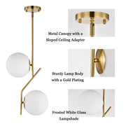 Ashop Modern Gold Adjustable 2-Light Mid Century Globe Pendant Light with Opal Glass Shades for Kitchen 1385CH-180