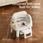PetPivot Rawrose AS12 Self-Cleaning Cat Litter Box, Large, White, Safety Protection, Front Entry Step
