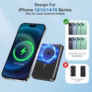 Yelomin Magnetic Portable Charger Power Bank, 10000mAh Battery, Built-In USB-C and Lightning Cables, Foldable Stand, 22.5W Fast Charging, Black