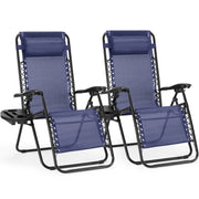CONCETTA ELCO-HW-TY01 2PCS Zero Gravity Patio Recliner, Textilene Folding Lounge with Adjustable Pillow & Cup Tray, Blue