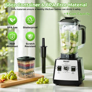 PRASKY Countertop Blender, 2-in-1 Professional, 68oz BPA-Free Jar, 1000W Motor, 6 Speeds with Pulse Control, Stainless Steel 6-Leaf Blades, Includes 25oz To-Go Cup, White