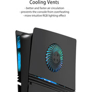 Uberwith Faceplate for PS5 Pro Disc Edition with RGB Light Strip, Dust Filter, Cooling Vents, 400+ LED Effects, Black