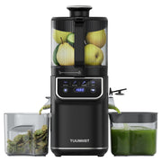 TUUMIIST Masticating Juicer with 6.5 in Wide Feed Chute, Cold Press Slow Juicer, 350W Motor, Stainless Steel Housing, Black, 359BY