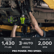 Greenworkstools Pro PowerAll 24V Brushless Cordless Impact Wrench, 1/2 Inch, 1,430 ft-lb Breakaway Torque, 3-Speed Settings, Compact Design, Tool Only, IW51500