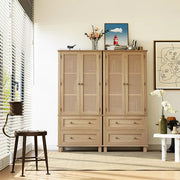 Homfa 1040370 Storage Cabinet with Rattan Doors, Oak