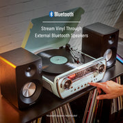 Crosley CR6047A-AB Powel 7-in-1 Bluetooth Vinyl Record Player with AM/FM Radio, CD Player, Aqua Blue