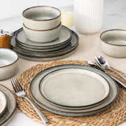 AmorArc Ceramic Dinnerware Sets for 6, 18 Pieces Stoneware Plates and Bowls Sets, Green Wheat - Dishwasher Safe