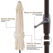 FUNDAZE 9ft Solar Patio Umbrella with 32 LED Lights, Tilt and Crank, 8 Iron Ribs, UV Resistant Polyester Canopy, Beige