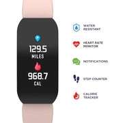 iTech 500141B-40-G12 Ladies Active Fitness Tracker Water Resistant Smartwatch For iPhone & Android, Black Blush
