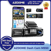 AZDOME M550 Dash Cam, 3 Channel 4K Front, 2.5K Rear and Inside, Built-in WiFi GPS, 64GB Card, 3.19 Inch Screen, WDR IR Night Vision, 24H Parking Mode, Matte Black