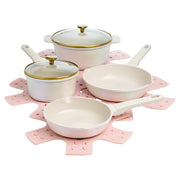 Paris Hilton PH12227-AS Clean Ceramic Nonstick Cookware Set with Heart Knobs, 10-Piece Iridescent White