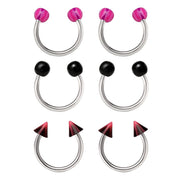 Body Jewelry 18 Gauge Multi-Color Stainless Steel Horseshoe Cartilage Set, 6 Pack