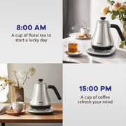 Mecity LCD Display 1200W Quick Heating Electric Kettle, Silver - BPA Free Plastic