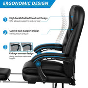 Coolhut 300PY-Black Executive Office Leather Chair with Foot Rest Black