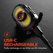 NEBO Mycro 550+ Rechargeable LED Headlamp, 550 Lumens, Spot and Flood Combo, Adjustable Tilt, USB-C Rechargeable, Gray