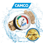 Camco RV Water Pressure Regulator with Gauge, Lead-Free Brass, Drinking Water Safe, 3/4-Inch Garden Hose Thread, 40063