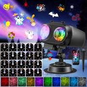 Trysworso Holiday Projector Lights, Dual Projection with 20 Interchangeable Slides and 10 Ripple Effects, Remote Control, Adjustable 180 Angle, IP44 Waterproof for Indoor Outdoor Use