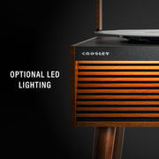Crosley Dean 3-Speed Bluetooth Turntable with Built-in Speakers, LED Lights, Removable Tapered Legs, Natural Wood