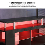 Pinmoco LED TV Stand for TVs up to 70 in, High Gloss Black Gaming Entertainment Center with Adjustable Glass Shelves, Built-in LED Lighting, PS5 Storage