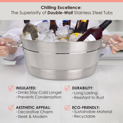 BREKX Anchored Ribbed Stainless Steel Beverage Tub, Double Wall Insulated, Leak Proof, Silver, 12 Quart, 17689x3