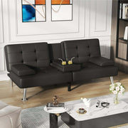 Homall Futon Sofa Bed Faux Leather Couch Modern Convertible Folding Recliner with 2 Cup Holders, Black