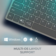 Adesso EasyTouch 7000 Multi-OS Bluetooth Wireless Keyboard with CoPilot AI Hotkey, Quiet Scissor Switch Keys, Rechargeable, Black Gray, WKB-7000BB