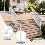 SPECSTAR 2-Pack Outdoor Stair Handrails, Galvanized Steel, Curved Ends, Safety Balusters, White, 5 Steps, VH1944