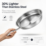 Titanium Pro Pan Frying Pan, Pure Titanium Hammered Surface, Scratch-Resistant, Ergonomic Handle, Lid Included