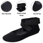 Alpine Swiss Peony Ballet Flats for Women, Elastic Ankle Strap, Round Closed Toe, Padded Comfort, Black