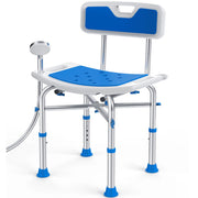 Kekoy 201D-1 Shower Chair with Back, Heavy-Duty Aluminum Frame, Adjustable Height 15-19 in, Supports 500 lb, Padded EVA Seat with Drainage, Showerhead Holder, Non-Slip Rubber Feet