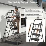 JOZ 6 Step Folding Ladder, 800lb Heavy Duty Alloy Steel, Built-In Tool Tray, Non-Slip Handrails, Anti-Slip Pedals, Black