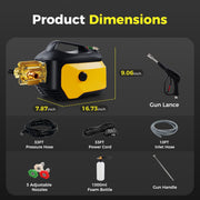 LovoIn Electric Pressure Washer, 2100 PSI, 2.1 GPM, 1800W Motor, Patented 5-Piston Pump, Quick Release Gun, Nozzle Lance, Yellow, Compact Design