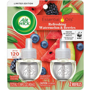 Air Wick Plug-In Scented Oil Air Freshener Warmer Refills, Refreshing Watermelon and Berries, 2 Count