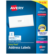 Avery 5136 Address Labels, 1 x 2-5/8 in, Permanent Adhesive, Laser Printer Compatible, Bulk Pack of 3,000, White