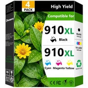 Obuweu 910XL Ink Cartridges Combo Pack, High Yield Black Cyan Magenta Yellow, Compatible with HP OfficeJet Pro 8020 8025 8035 8010 Series, 4 Pack