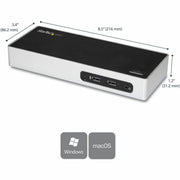 StarTech.com Laptop Docking Station, USB 3.0 Dual Monitor with HDMI and DVI/VGA, 6-Port USB 3.1 Hub, Gigabit Ethernet, Audio, Black and Silver, DK30ADD