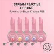 Razer RZ04-04730100-R3U1 Kraken Kitty V2 USB Wired RGB Headset: Chroma Kitty Ears - Stream Reactive Lighting - HyperClear Cardioid Mic - Triforce 40 mm Drivers - 7.1 Surround Sound - Quartz Pink