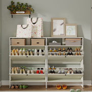 Manora Wooden Shoe Storage Cabinet, 2 Flip Doors, Holds 18-24 Pairs, Rustic White, SR25293