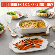 Chef Pomodoro Ceramic Casserole Dish, Deep Rectangle Baking Dish with Vented Lid, White, 4 Quart, 15.5 x 9.3 in, CP-CSRL