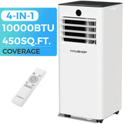 HAUSHOF Portable Air Conditioner, 10,000 BTU ASHRAE Cooling, 4-in-1 with Fan, Dehumidifier, Sleep Modes, Remote Control, Window Kit Included, White, HH25088AW
