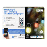Feit Electric Outdoor LED String Lights, 24 Ft, 12 Frosted Color Changing Smart RGB Bulbs, Wet Location Rated, LVSL24-12/RGBW/AG