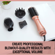 CHI Volumizer 4-in-1 Blowout Brush Hair Dryer with Ionic Technology, Four Interchangeable Attachments, Rose Gold, CA7569A