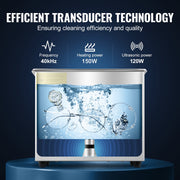 KFFKFF Ultrasonic Cleaner, 15L Stainless Steel Tank, 40kHz Frequency, Digital Heater and Timer, Professional Lab Jewelry Eyeglass Cleaner, 20A